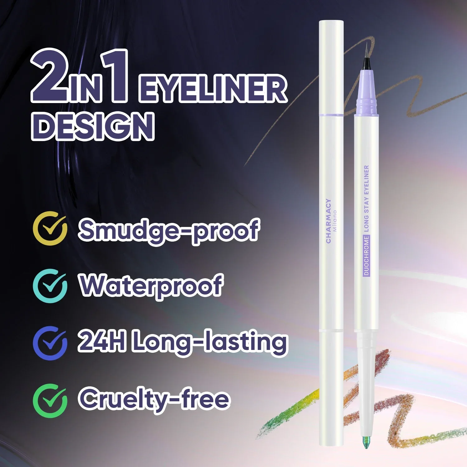 CHARMACY Double Head Eyeliner Gel Pencil Waterproof Eye Liner Shadow Long Lasting Cruelty-free Multichrome Profession Eye Makeup