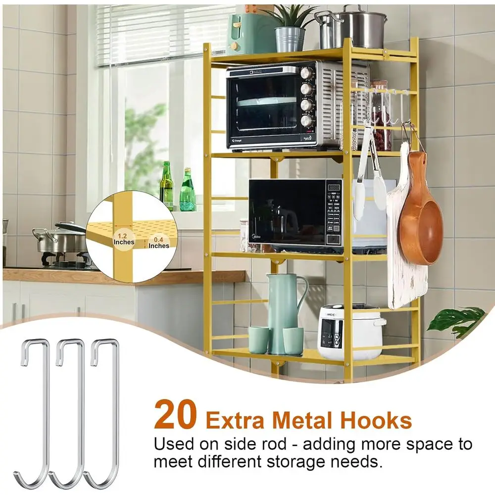 رف تخزين قابل للطي من 5 طبقات مع 20 خطافًا، وحدة بعجلات للمطبخ، والمرآب، والمكتب المنزلي، والدفيئة، باللون الذهبي