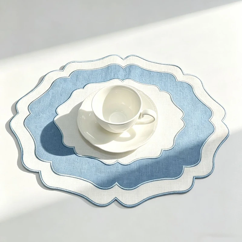 3Pcs/5Pcs Two-Color Linen Placemats Creative Heat Insulation Pad for Restaurant Home Luxury Double-Layer Irregular Tableware Mat