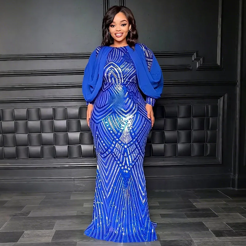 Sexy Sparkly Sequins Party Evening Dresses Birthday Women Night Club Long Sleeve O-neck Chirstmas Prom Bodycon Maxi Dress Robe