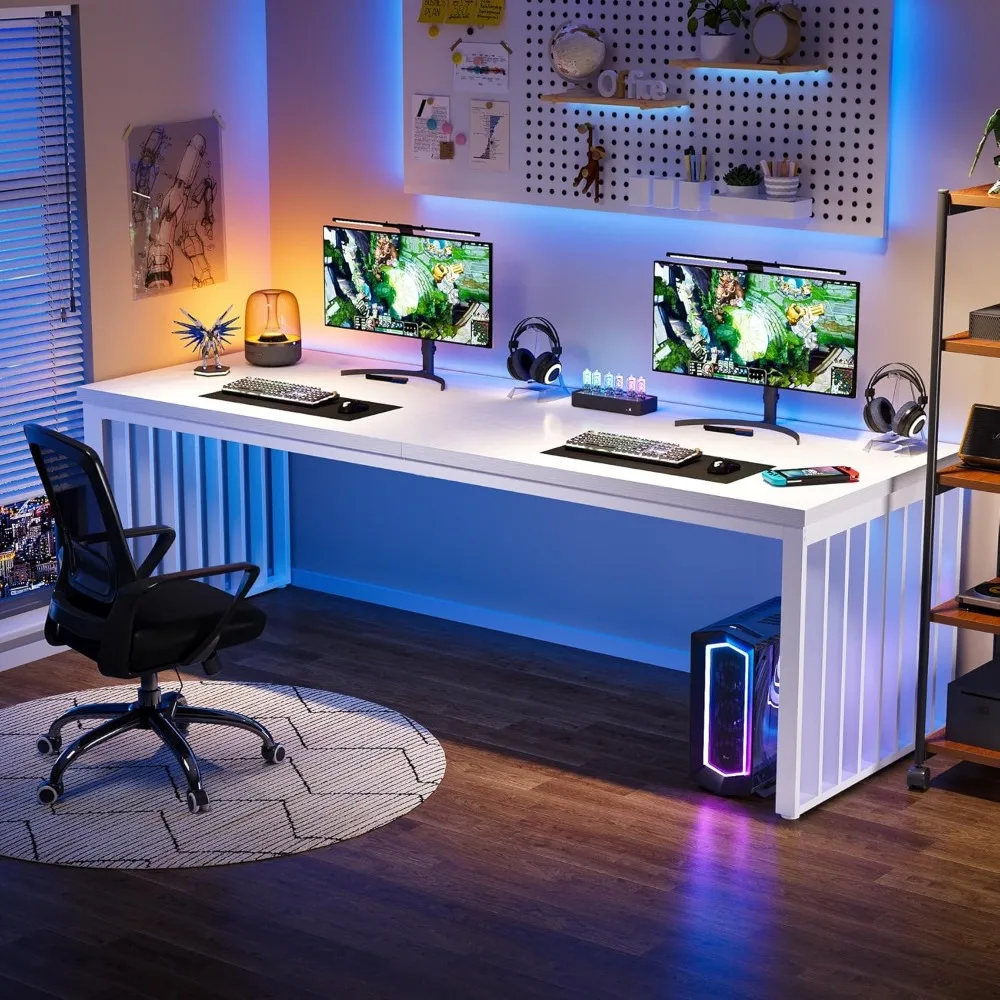 78.74" Extra Long Computer Desk 2 Person Desk, Double Long Table with Heavy Duty Metal Frame, Double Workstation Study Table fo