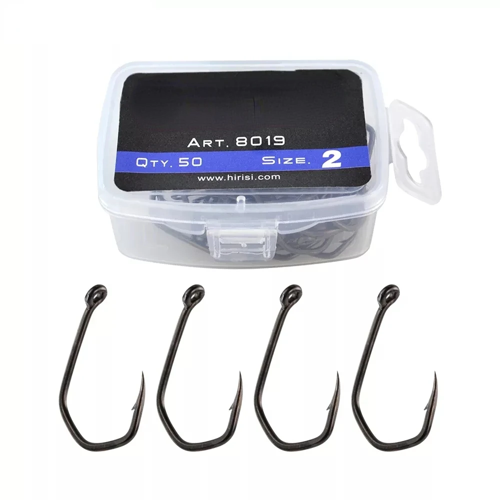 50pcs קרפיון דיג ווים barpoint טופר ווים ptfe ציפוי pfe גבוהה פחמן נירוסטה עיניים פרסות דג 8019 winks