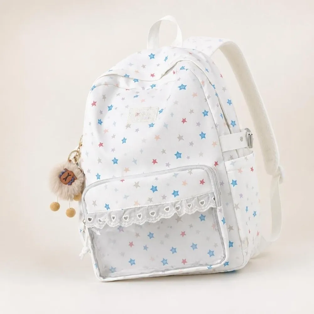 New Large Capacity School Backpack Lace Trim Transparent Student Rucksack Japanese Style Cute Aesthetic Backpack School Campus