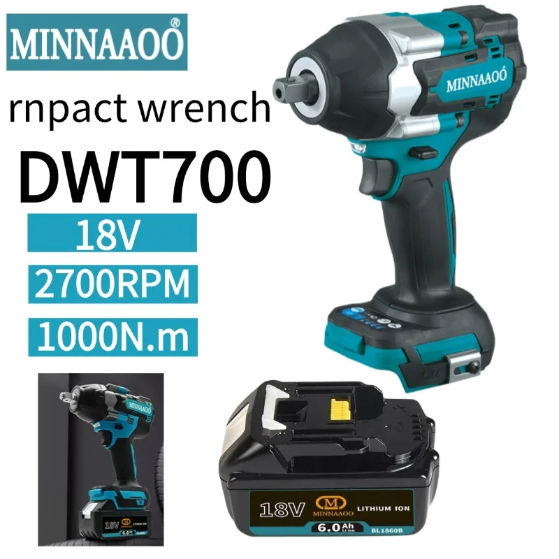 

1000N.M Torque Brushless Electric Impact Wrench 1/2 Inch Li-on Battery Cordless Power Tool For Makita 18V Battery Pins