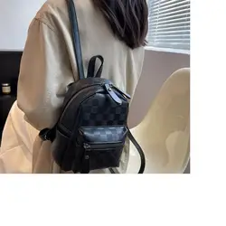 Hot Sale New Fashion Plaid Design Leather Small Backpack Women Double Zipper Shoulder Bags Leisure Totes Crossbody School Bag