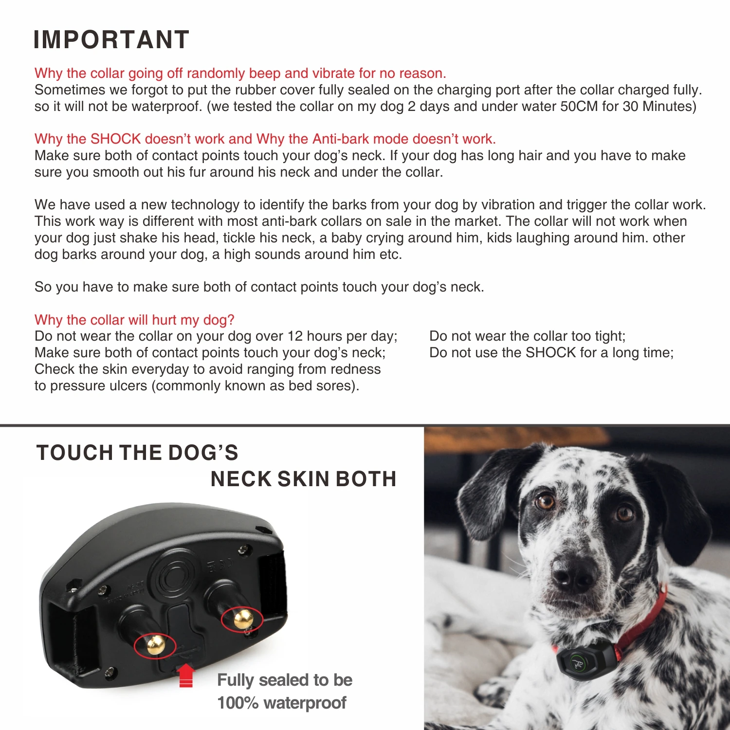 Dog Bark Training Collar 2-in-1, Rechargeable Dog Electric Shock Collar Waterproof, 400m, 1300 ft Remote Control, Pet Product