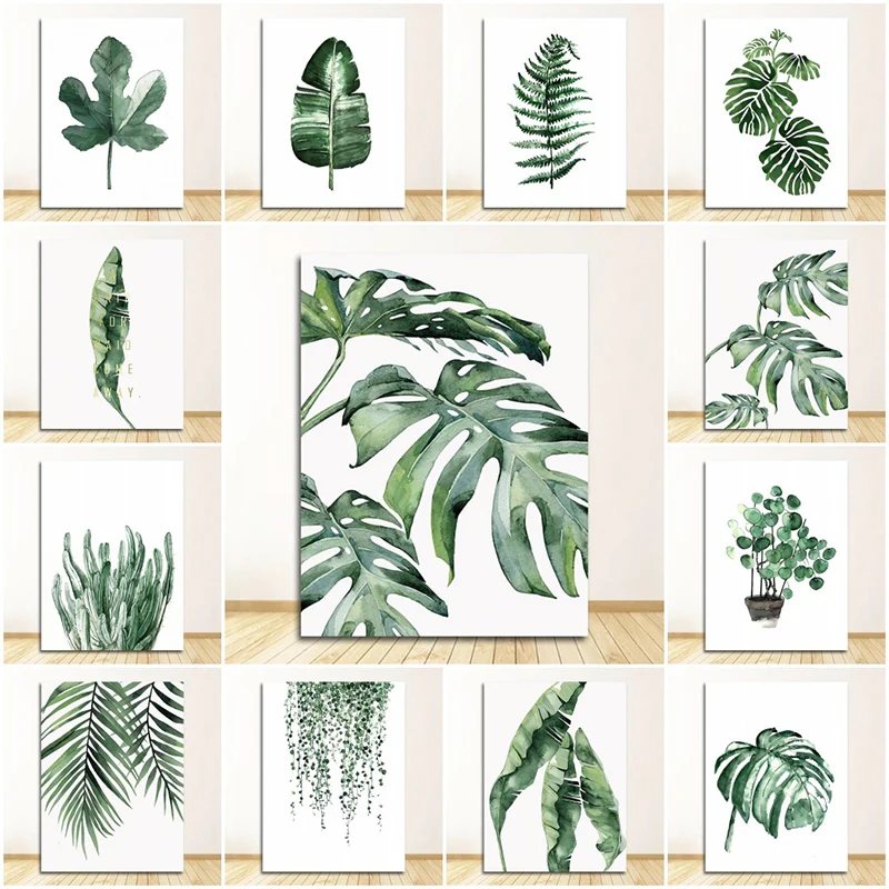 

Tropical Plant Canvas Wall Art Leaf Paintings for Living Room Home Decor Nordic Poster Green Leaves Decorative Picture Prints