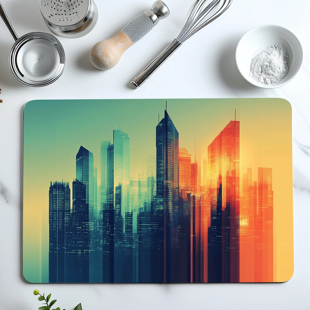 1pc Drying Mat Building Urban Abstraction Non-Slip Absorbent Mat Tableware Kitchen Counter Drain Mats Placemats for Table