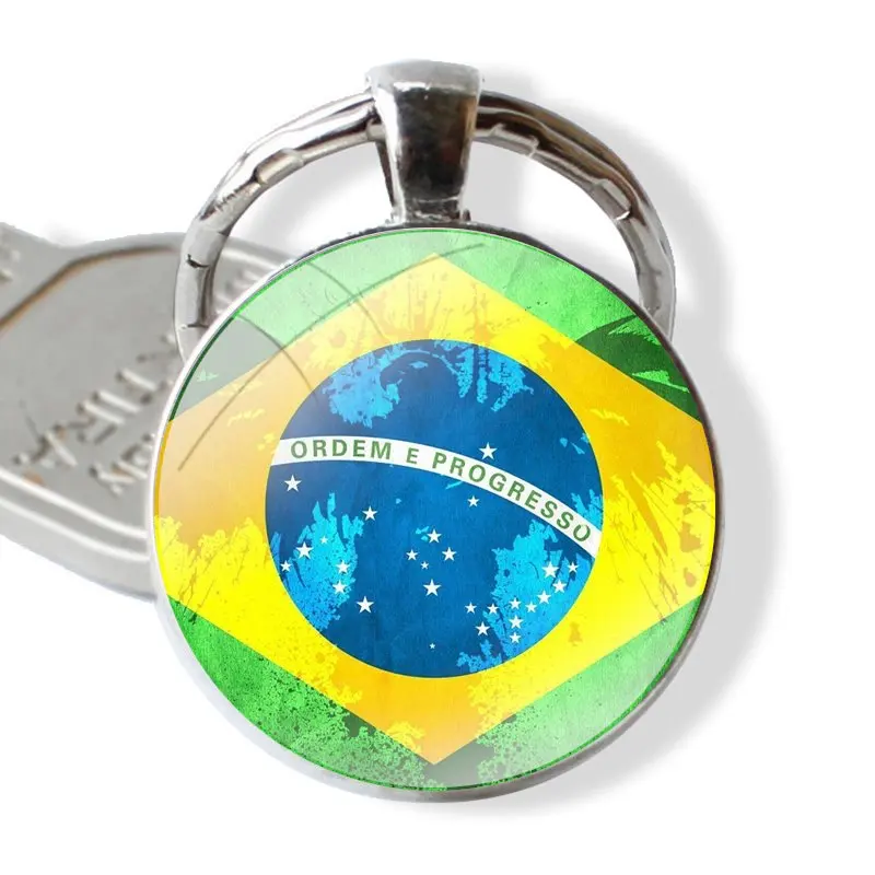 Brazil Brazilian flags Keychain Handmade Glass Cabochon Key Ring Holder Pendant Key Chains