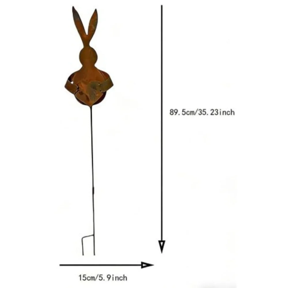 Rabbit Shaped Iron Garden Stake Vintage Patina For Outdoor Decor for Yard Lawn Spring 11x11x31cm Orange Easter Theme