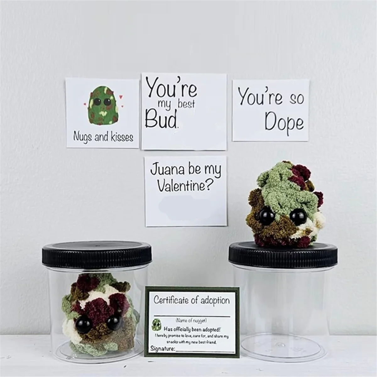 T71C ใช้ Weed Nugget Plushie ใน Jar Handmade ตุ๊กตาของเล่นตุ๊กตา, little Weed Nugget Plushie การ์ด