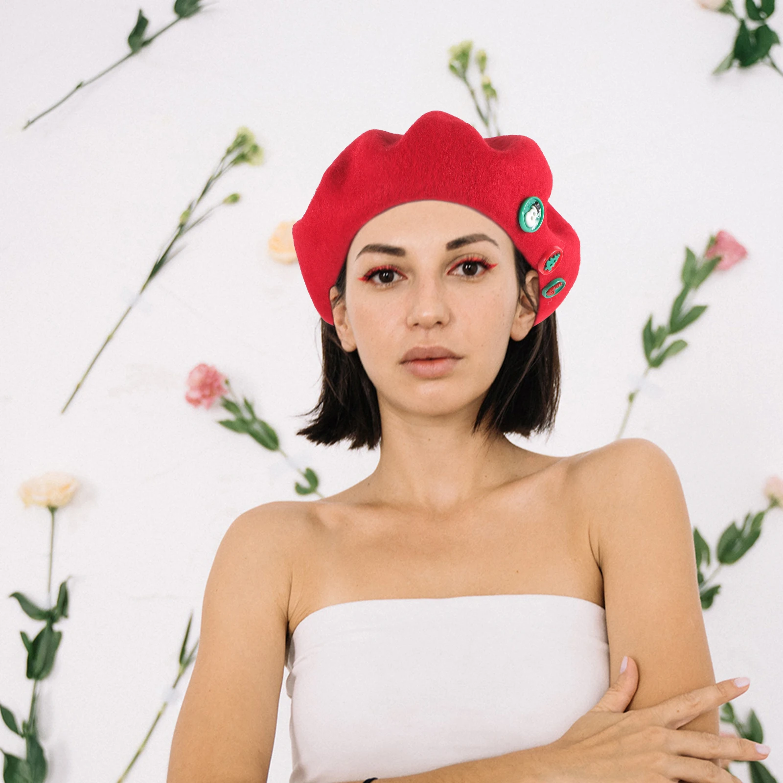 

Warm Christmas Beret Hat For Women Girls Party Festival Red Xmas Beret Cute Ladies Wool Hat Trendy Comfortable Elegant Headwear