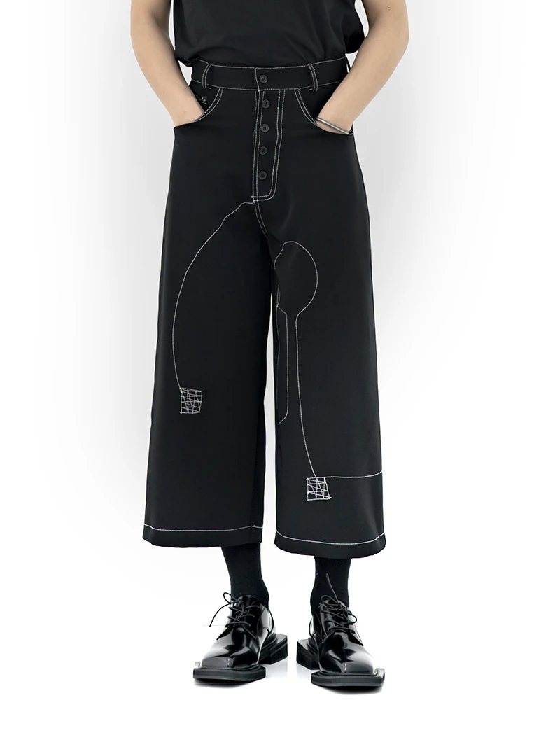 2022 Men's Press White Line Wide Leg pants Black relaxed cutlass pants