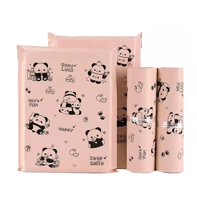 50Pcs Thickened Express Delivery Bag Lotus Root Pink Cartoon Panda Printing Gifts Storage Bag PE Transport Envelopes Mailing Bag