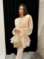 Stunning Shiny Ruffles Lace Up Mini Dress Women's Chic Loose Hollow Out A-line Pleated Vestidos Lady Summer Party Gowns 2026 New - Image 4