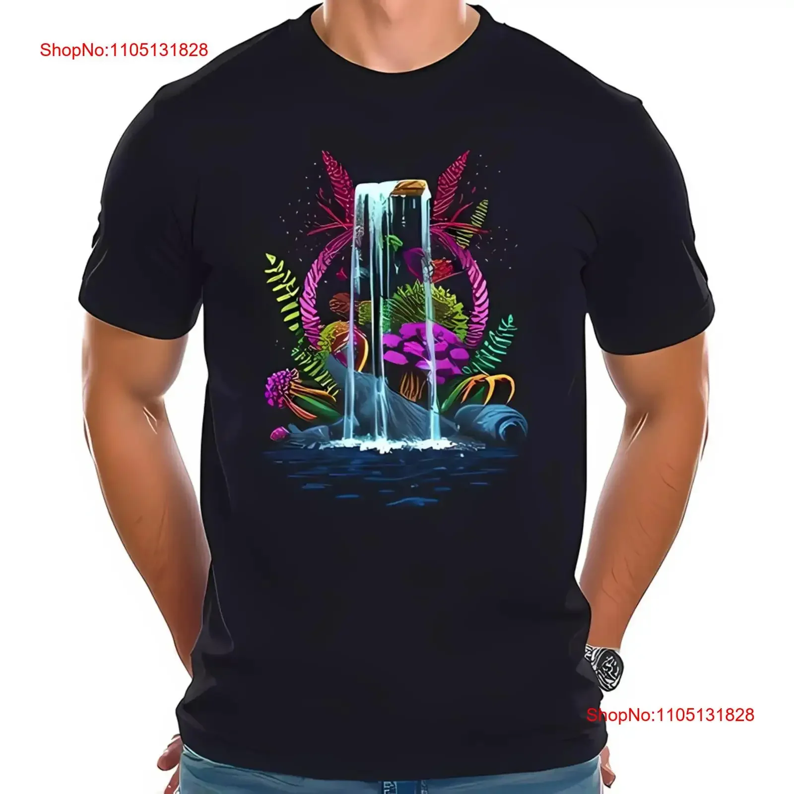 Surreal Waterfall Fantastical Flora Cotton  T Shirt All vintage Washed homme Unisex Slightly fashion Soft Stylish Stretched