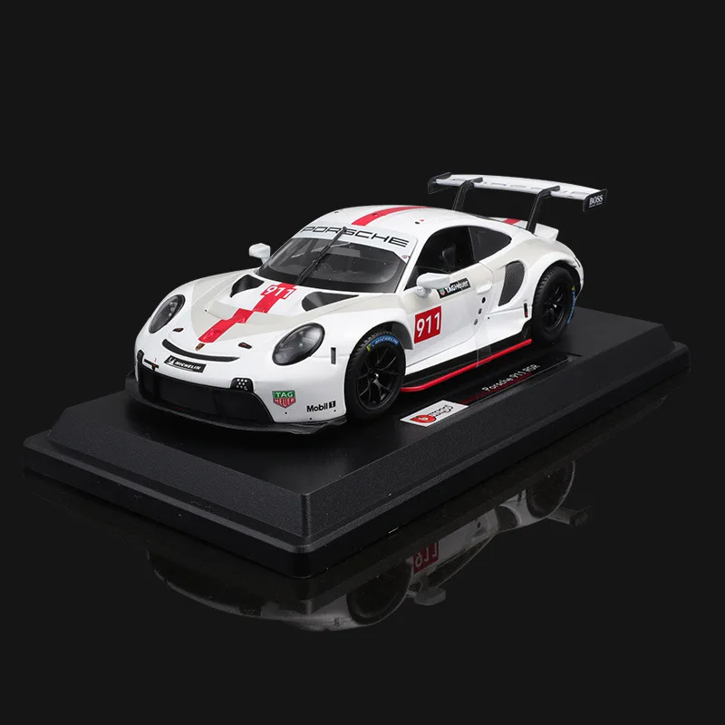 Модель автомобиля Bburago 1:24 Porsche 911 RSR, модель автомобиля для выпечки, Электростатическая живопись, коллекционная игрушка для моделей автомобилей Porsche