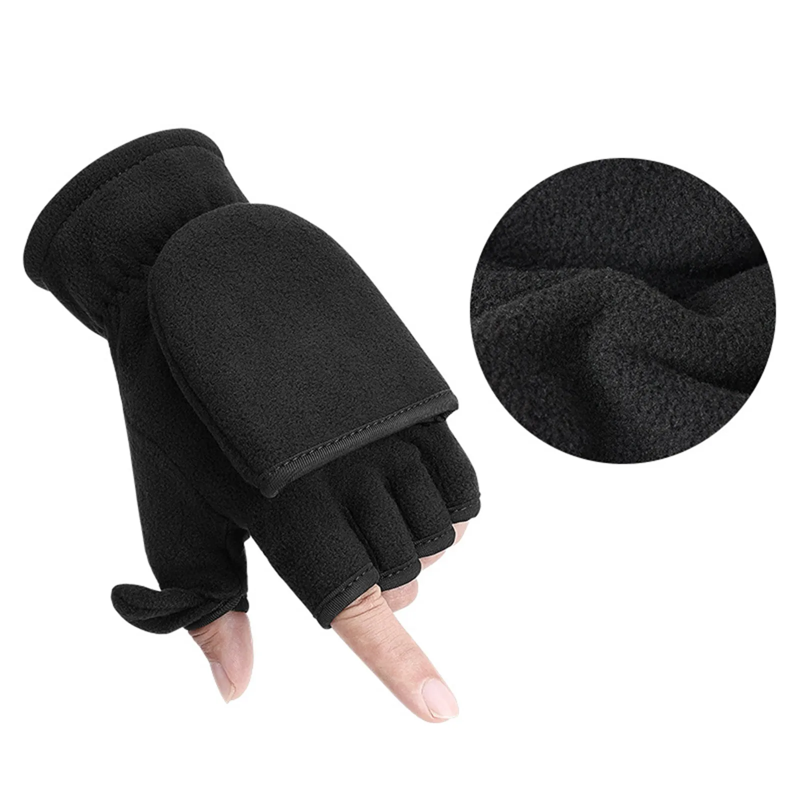 Solid Color Convertible Flip Top Gloves Winter Windproof Polar Fleece Fingerless Mittens With Cover For Gloves Mittens Toddler