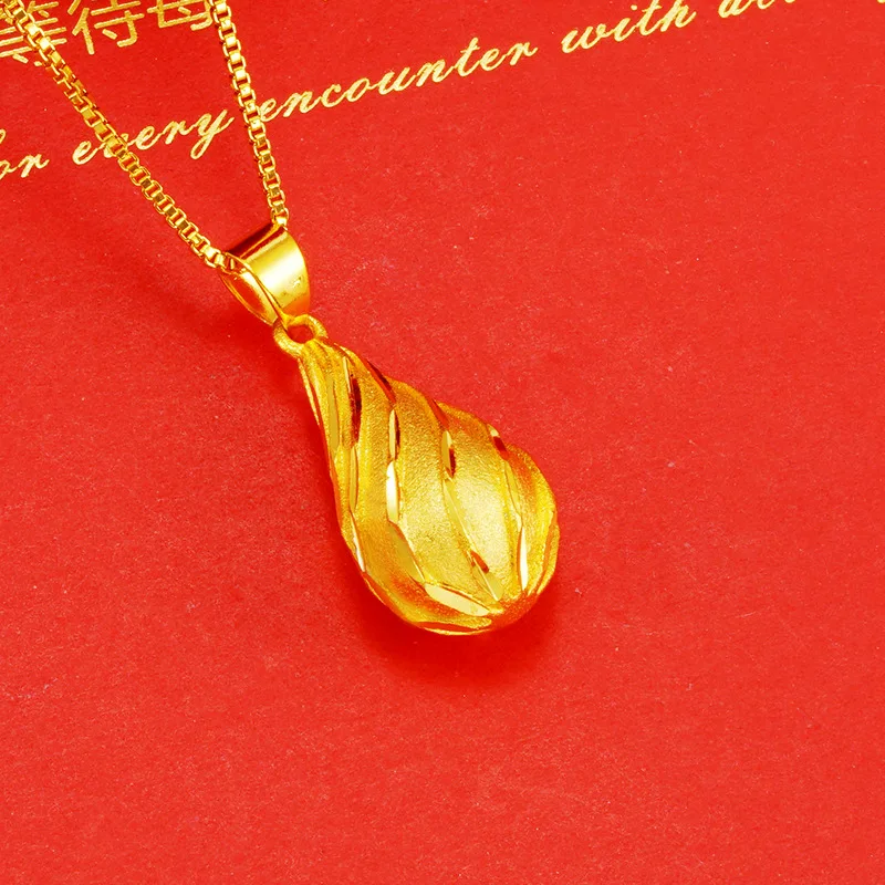 pure 18k Gold Color Water droplet Necklace chain for Women wedding birthday Party Ladies Necklace Fashion Luxury Jewelry Gifts