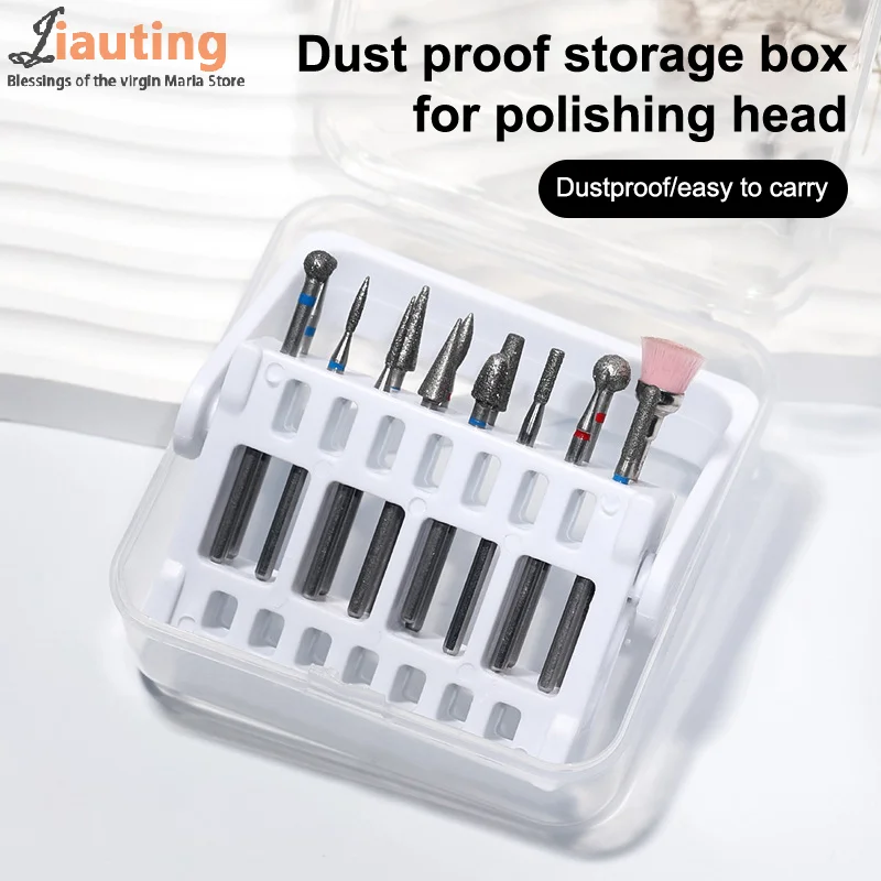 Nail Polishing Head 16-Hole Storage Box Portable Front-Processing Dust-Proof Flip-Top Storage Box Manicure Tool Box