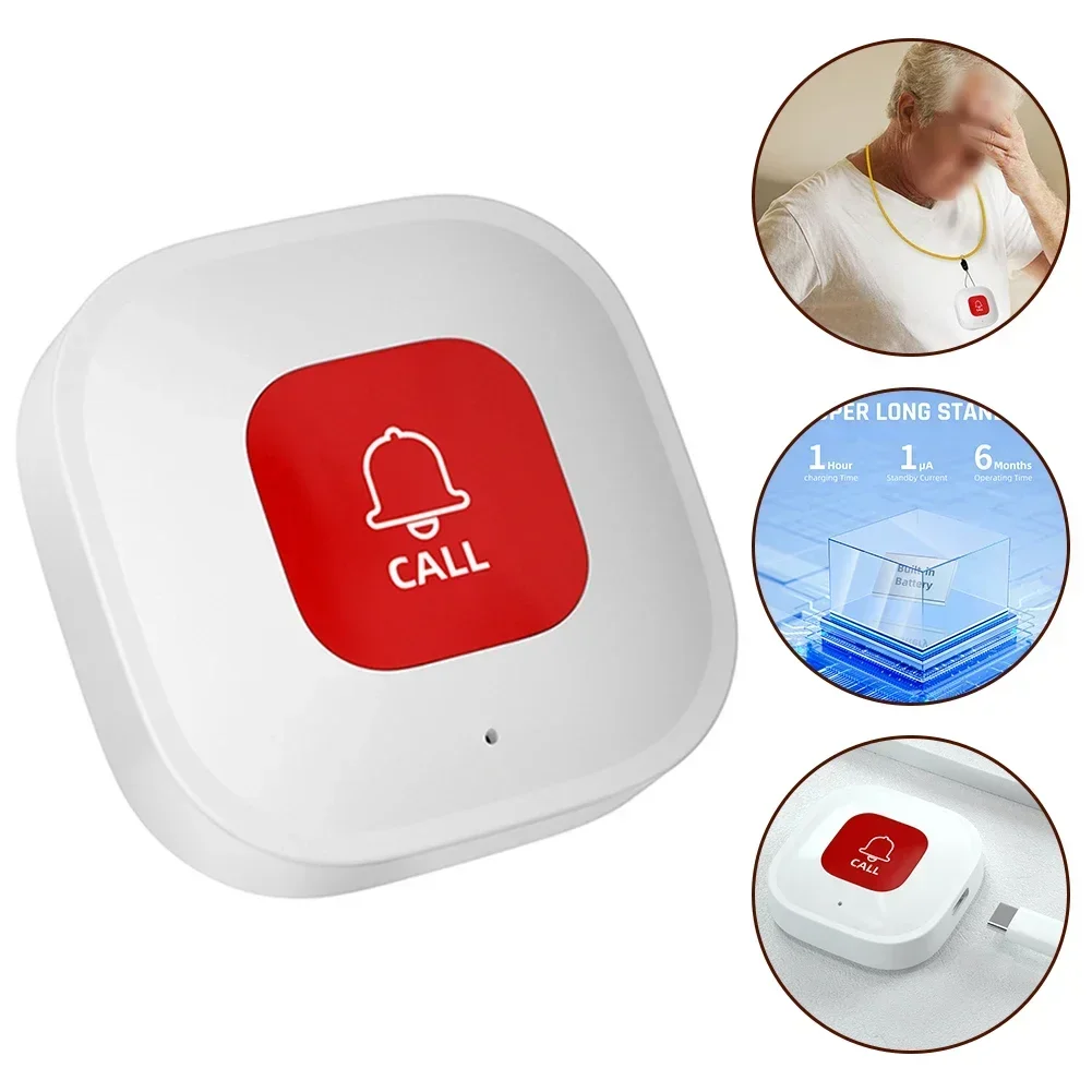 Tuya WiFi SOS Call Button Wireless Caregiver Pager Phone Alarm Transmitter Incident Call Button for Kids Elderly Patient