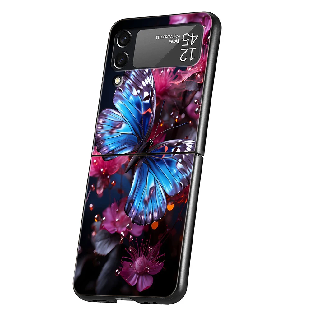 Butterfly Hard PC Phone Case For Samsung Galaxy Z Flip 4 5 Black Cover For Galaxy Z Flip 3 Foldable Shockproof Cases Capas Bags