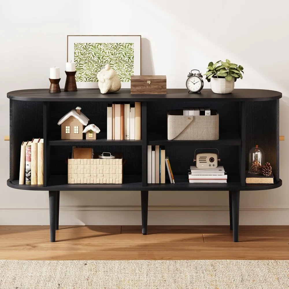 خزانة تخزين حديثة 55 من منتصف القرن مع أبواب الدف المنزلقة وأرجل من الخشب الصلب وبوفيه خزانة جانبية مميزة #6