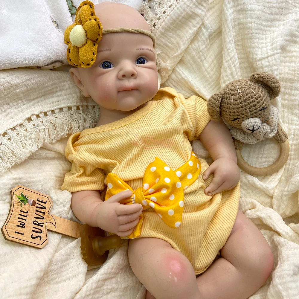 

Preemie 20Inch Lifelike Silicone Reborn Baby Doll Open Mouth Blue Eyes Reborn Baby Girl Full Body Soft Weighted Doll Gift Set