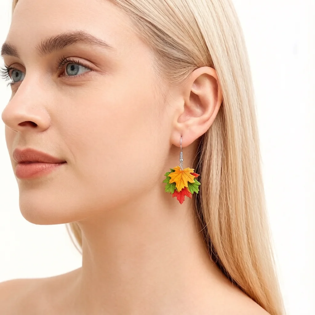 Vintage Maple Leaf Earrings Colorful Autumn Fall Statement Female Dangle Earrings Trendy Retro Nature Jewelry for Women