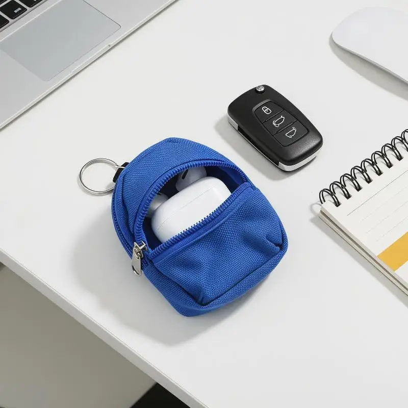 Canvas Mini Backpack Coin Purse with Detachable Key Ring Waterproof Zipper Lightweight Pouch for Women Girls Daily Use