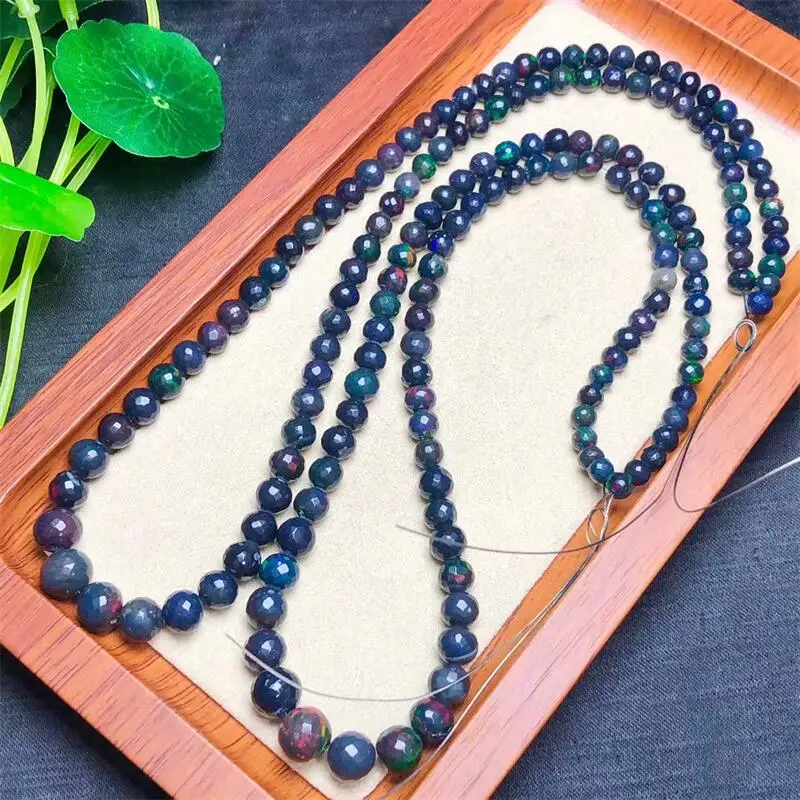 Natural Black Opal Necklace Bracelet Round Beads Birthday Present Beauty Fashion Gemstone Color Charm Jewelry 1PCS 5-9mm