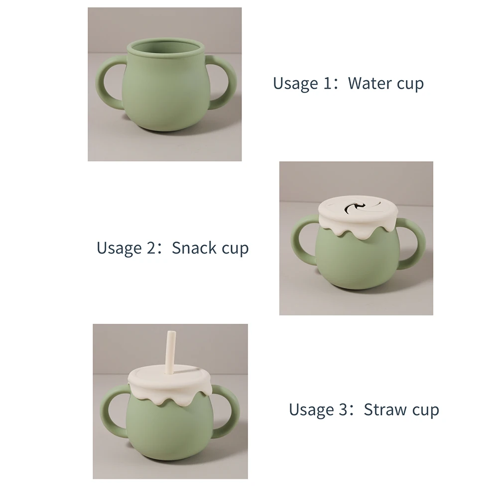 Taza para bebé personalizada de 280 ml: taza para refrigerios de silicona 3 en 1, taza para sorber, a prueba de fugas, forma de helado, nombre personalizado
