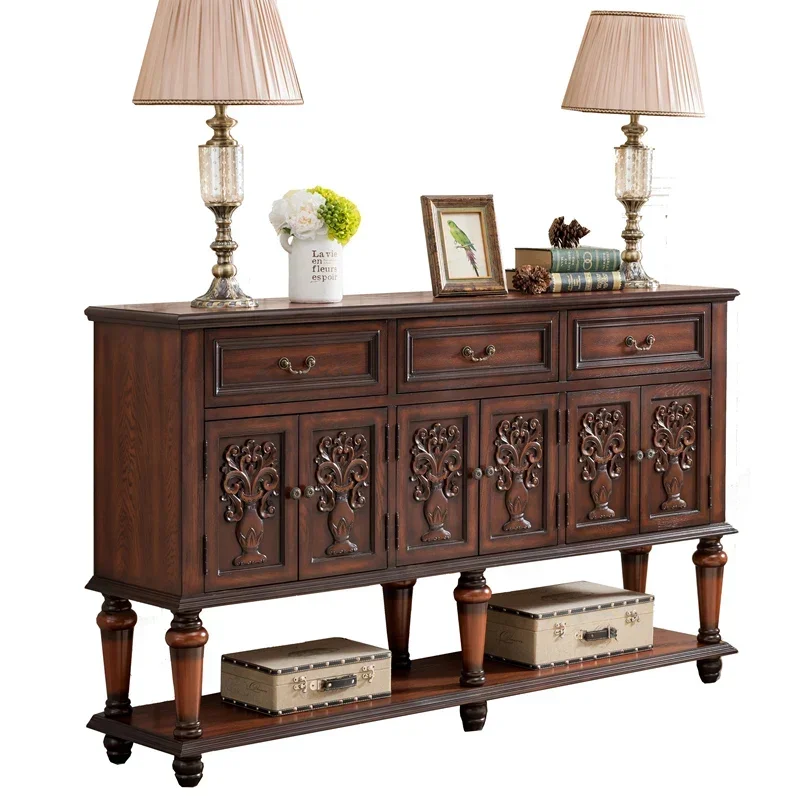 

European Side Cabinet Solid Wood American Entrance Wine Cabinet End View Table Carved Living Room Furniture