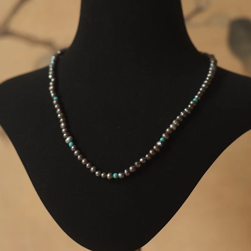 

Western-Vintage Natural Gray Pearl Necklace - Faux Turquoise Beaded, Distinctive Niche & Versatile Jewelry