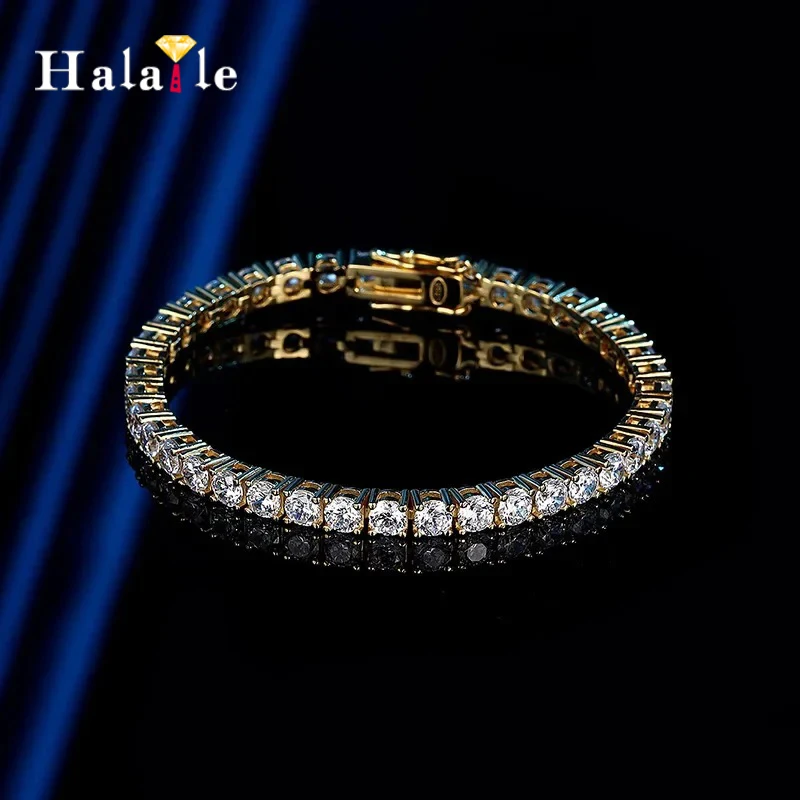 Halaile 2/2.5/3/4/5mm S925 Sterling Silver Simulated Diamond Full Zircon Tennis Bracelet for Women Men Sparkling Classic Gift