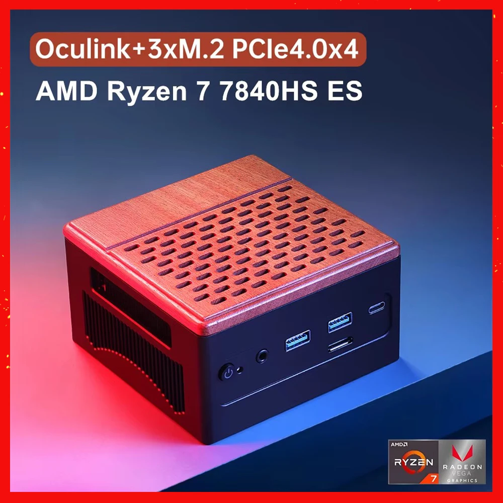 

Topton MINIPC AMD Ryzen 7 7840HS ES Oculink Mini PC 2*2.5G LAN Windows 11 WiFi 6 Gaming PC 3*PCIe4.0x4 DDR5 6400MHz 4K Computer