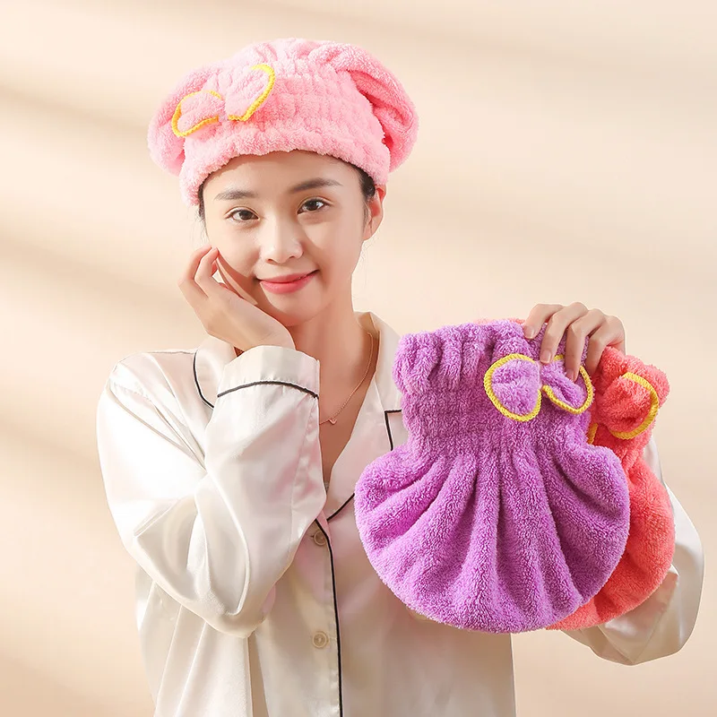 Quick-dry Hair Towel Women Long Hair Drying Hat Bath Cap Hat Coral Fleece Solid Towel Cap Super Absorption Drying Turban