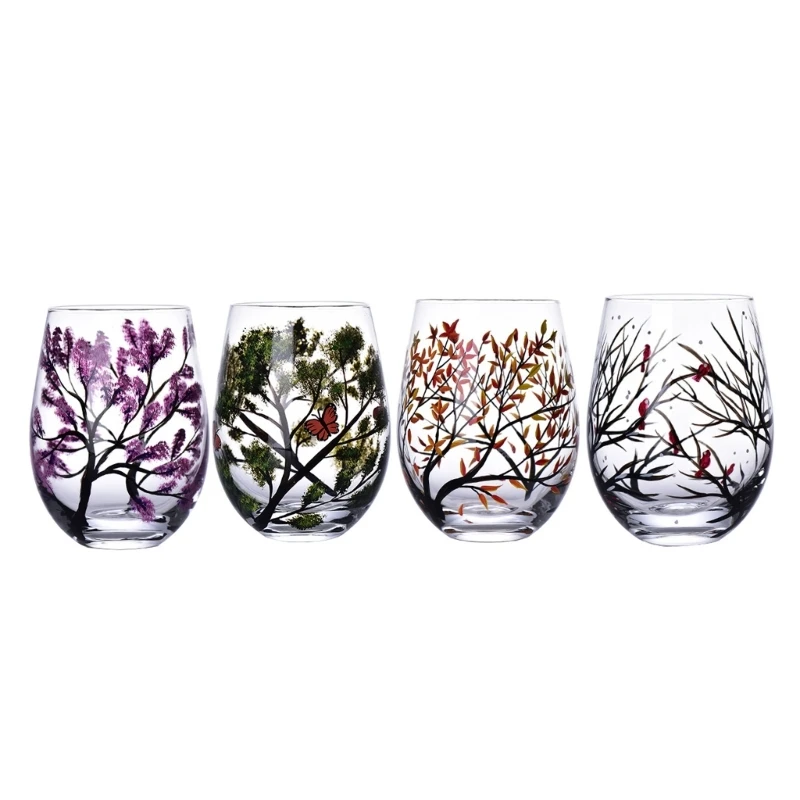 Versatile Glass Cup Functional Fashion Wine Mugs Four Seasons Trees Beer Cups Cocktails Glasses Suitable for Gatherings