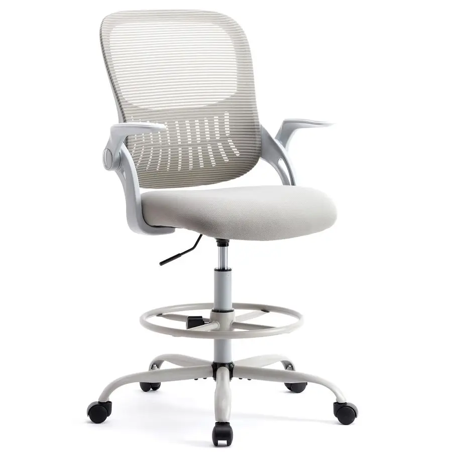 

Drafting Chair with Flipup Arms, Height Adjustable Standing Tall Office Desk Chair with Foot Ring, Ergonomic Swivel Customizable