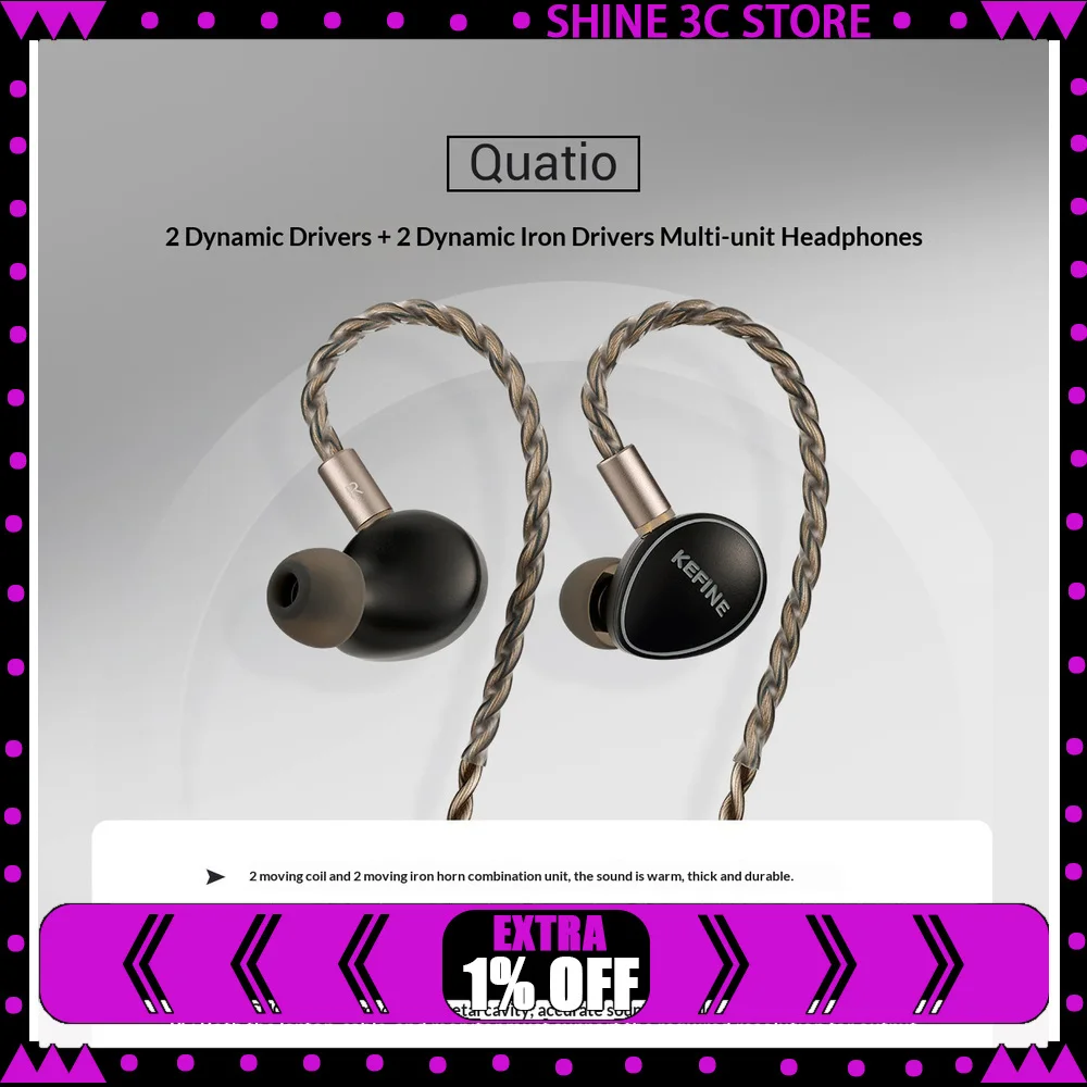 KEFINE Quatio 2DD 2BA Hybrid In-Ear Earphones Detachable 0.78mm 2Pin Cable HiFi IEM For Gifts