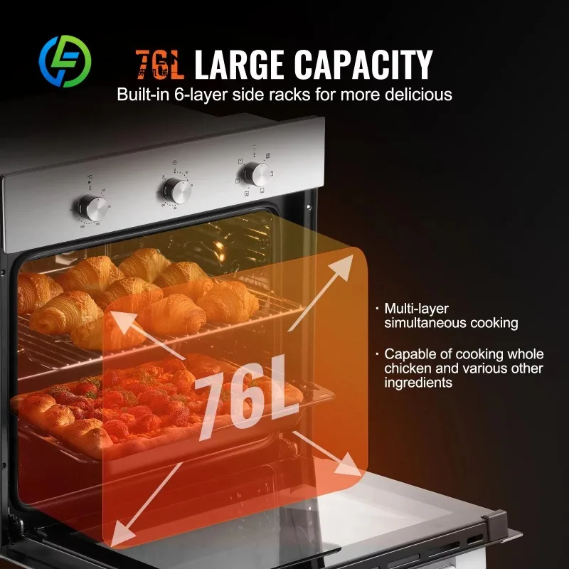 Customized size 24-Inch electric single-wall oven, 6 functions 2.68 Cu. Ft Built-in kitchen appliances