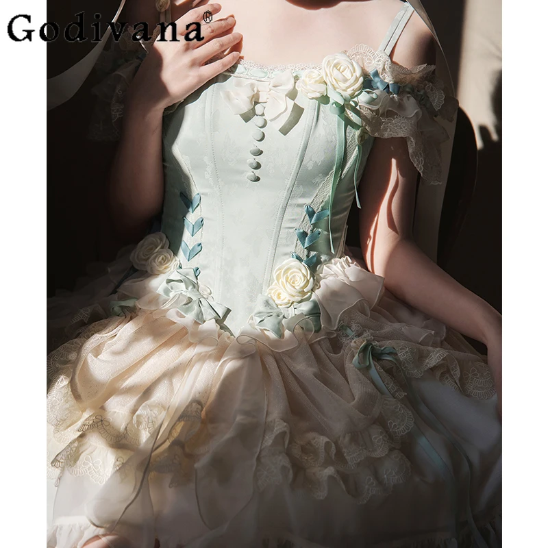 

Ballet Style Green Cake Dress for Women Lolita Bow Original New Lolita Dress Female Summer Birthday Princess Sweet Dress