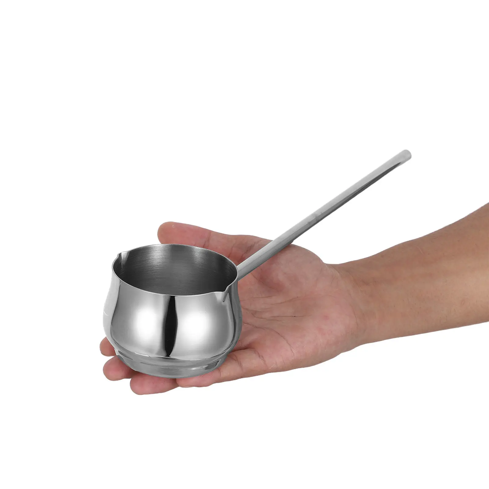 Stainless Steel Butter Warmer Pan 250Ml Mini Melting Pot Long Handle Double Spout Heat Resistant Hot Oil Boiler Pot Milk Coffee