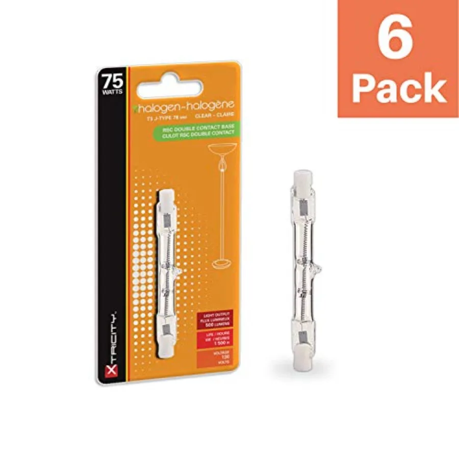 T3 J Base Bulb Double Ended RSC Base Halogen Light Bulbs 75 watt, 500Lumens, 130V, 2700K Soft White, Dimmable, 78 MM
