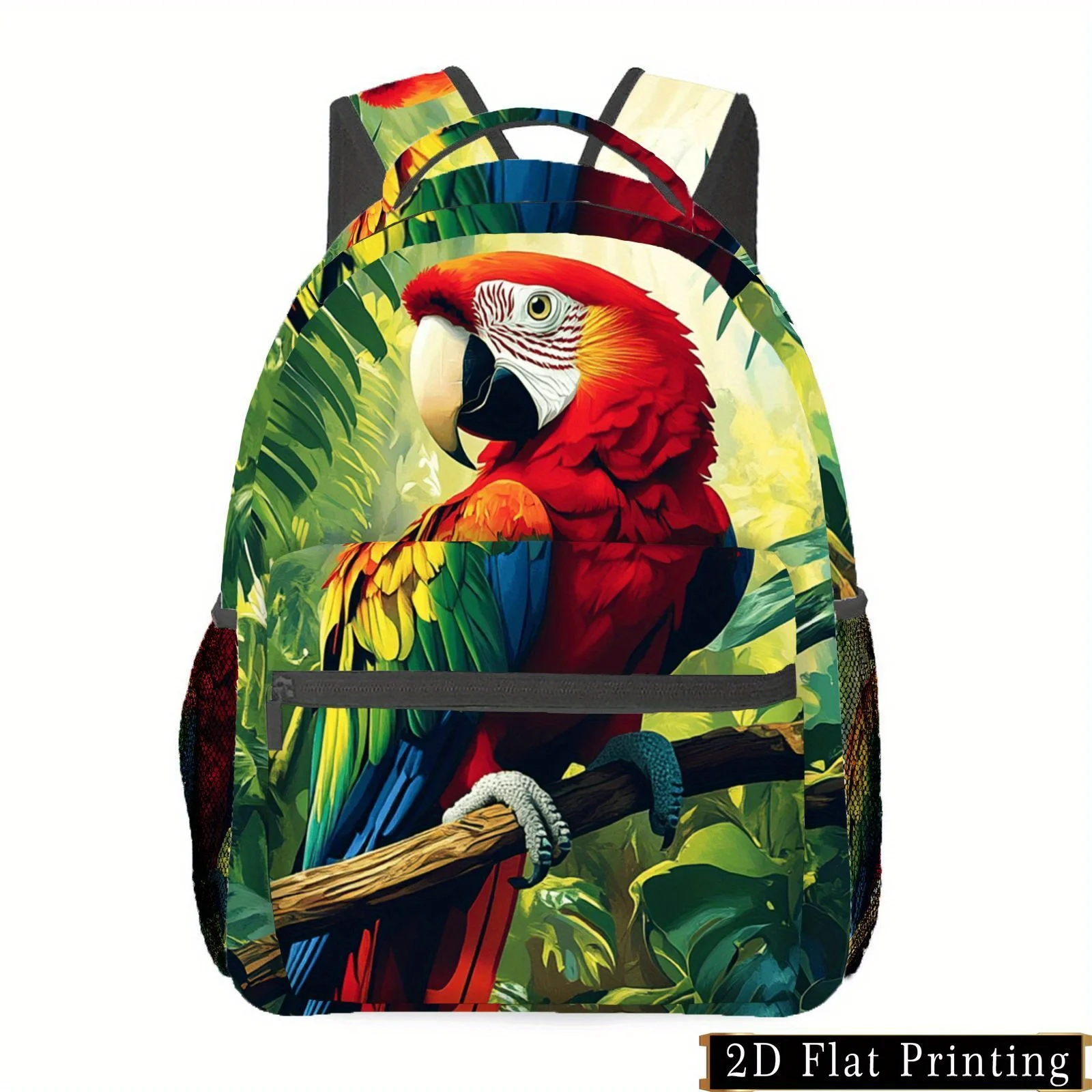 1pc Parrot Print Backpack with Zipper Design Featuring a Unique And Stylish Look with Vibrant Colors And Branch Patterns