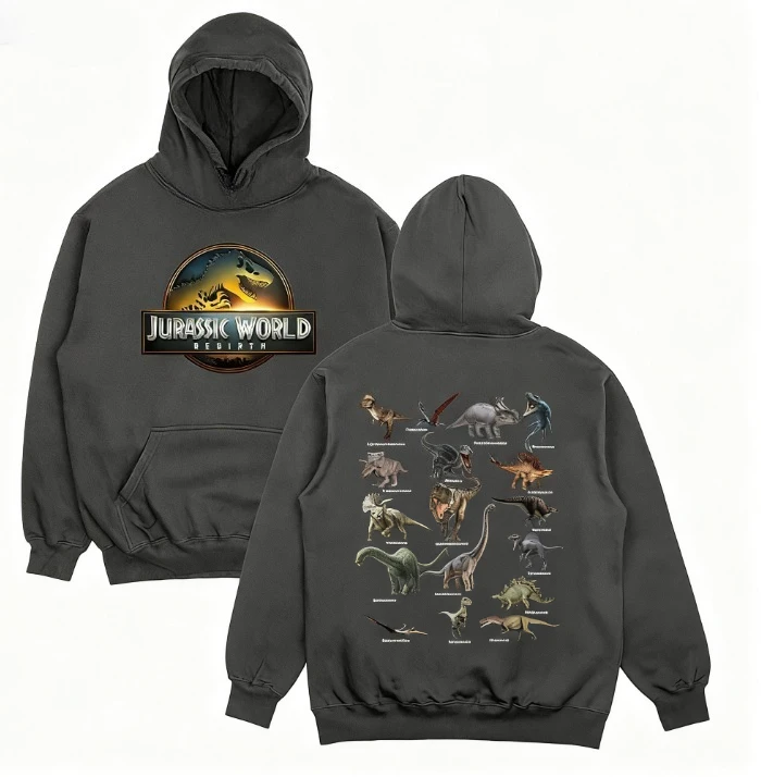 سترة بغطاء للرأس للرجال من Jurassics World Rebirth بشعار الديناصورات للجنسين للنساء والرجال بلوفرات صوف بأكمام طويلة ملابس خروج فضفاضة