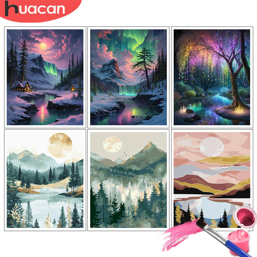 

Наборы для рисования по номерам Serene, горный пейзаж, туманные сосны, сделай сам, цифровая картина маслом, пейзаж, раскраска, художественное ремесло, ручная краска
