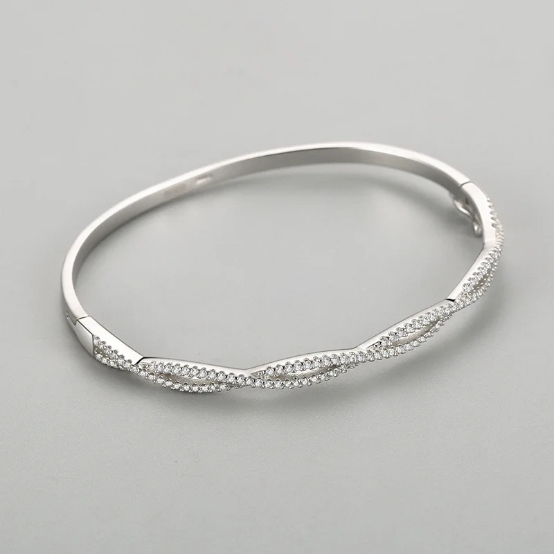 S925 Silver Bracelet Women's Korean Version Small Fresh Cross Wave Hollow Micro Inlaid Bracelet Light Luxury Versatile