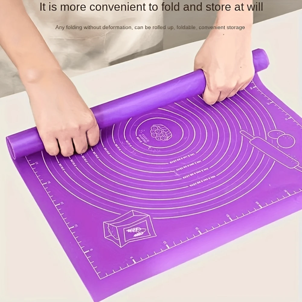Food Grade Plastic Rolling Mat with Measuring Tool Non Stick Baking Mat Reusable Easy to Clean for Dumplings, Pizza, Bread