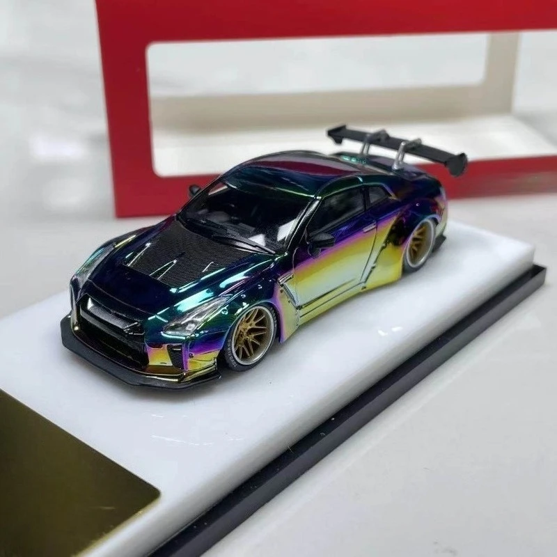 For MC Nissan GT-R R35 LB Gold Plated 1:64 Simulation Alloy Car Model Collectible Ornament